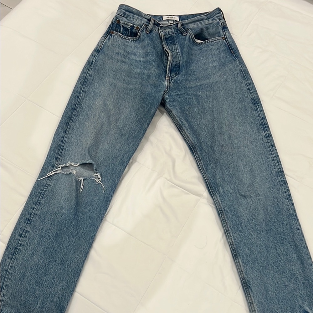 Agolde High Rise Blue Jeans with Vintage Distressing